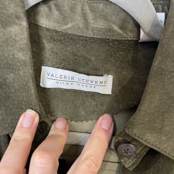 Valerie Stevens Green silky Suede Button down Shirt Jacker Collared Sz 4 - Picture 3 of 8